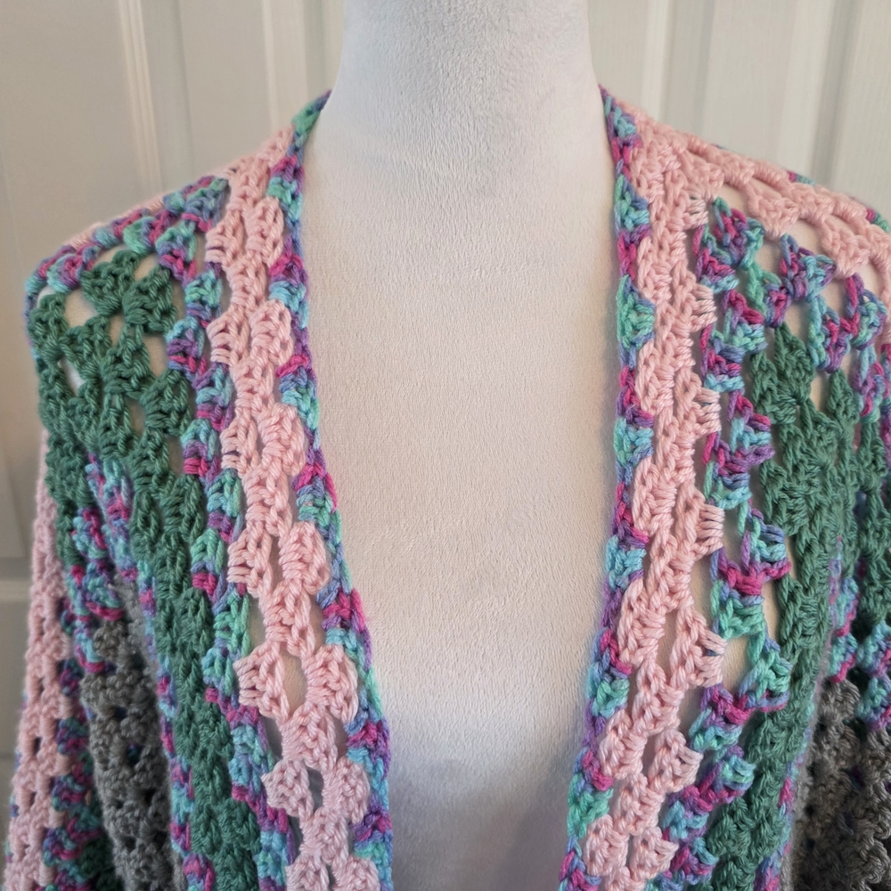 Handmade Crochet Hooded Cardigan Boho Granny Sq Oversized Chunky Knit Festival - Picture 6 of 13